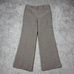 Per Se Pants Womens 4 Brown Wool Herringbone Wide Leg Tweed Trousers Preppy